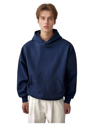 OYOANGLE Men's Long Sleeve Drop Shoulder Pullover Hoodies Basic Solid Pocket Hooded Sweatshirts