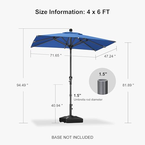 Image of PURPLE LEAF Patio Market Umbrella 6' x 4' Rectangle Tilt Sky Blue 8 Ribs