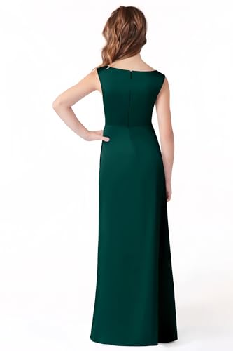 Long Satin Wedding Flower Girl Dress Ruffles Junior Bridesmaid Dress for Teen V-Neck Girls Pageant Ball Gown3