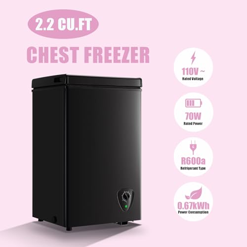 Image of Chest Freezer WANAI 2.2 Cu.Ft Freezer Free-Standing Top Door Freezer Adjustable 7 Thermostat and Removable Basket Open Deep Freezer Apartment Kitchen, Black