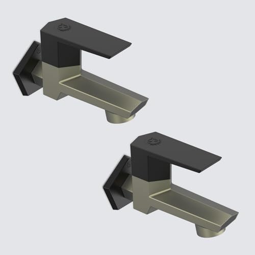 Image of RN PTMT Bib Cock for Bathroom | 15mm Foam Flow Water Tap with Flange | Luxury G20 Series Faucet | High-Grade Engineering Polymer Tap (Graphite Black Dual, Pack of 2)