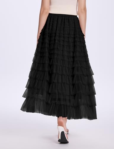 PEHMEA Tulle Maxi Skirts for Women, High Waist A-Line Flowy Elegant Party Wedding Guest Casual Skirt3