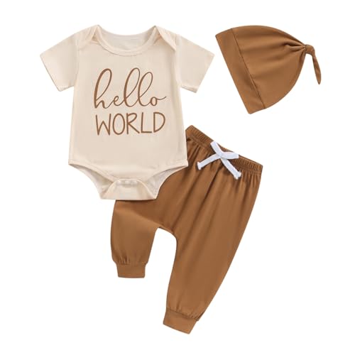 Image of Hi I'm New Here Baby Boy Coming Home Outfit Romper + Pants Sets Little Brother Newborn Outfit Fall Winter
