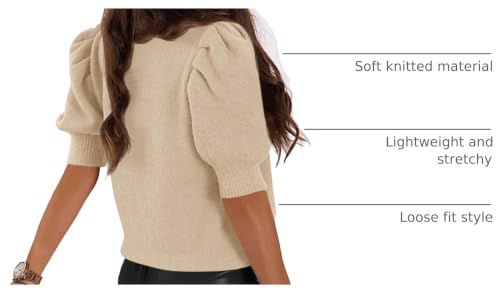 Image of Womens Puff Short Sleeve Sweater Tops 2026 Spring Summer Trendy Casual T Shirts Blouses