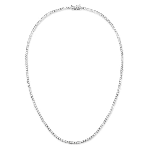 Gemsme 18K White Gold Plated 3.0mm Round Cubic Zirconia Classic Tennis Necklace For Women (16 inch)