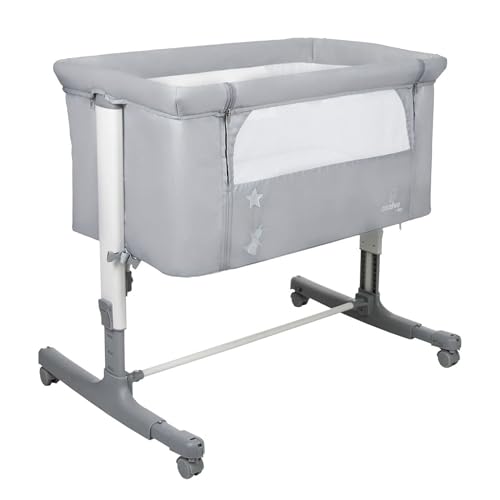 Asalvo Calm Minicuna para Bebé con Sistema de Fijación a la Cama, Colchón con Funda, Altura Ajustable y Laterales Ventilados, Minicuna Colecho Dormir Cerca del Bebé, Desde 0 Meses hasta 9 kg, Gris