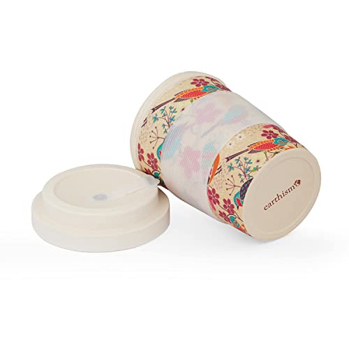 Image of Eco-Friendly Bamboo Fibre Travel Reusable Coffee Mug with lid 350 Ml (Birdie)