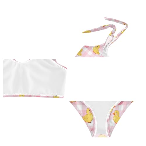 Wusikd Yellow Duck Girls Swimsuits Two Piece Heart Pink Buffalo Check Swimwear Bikini Set for for Girls Size 3T4