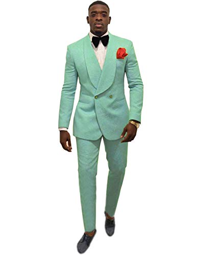 Double-Breasted Mens Patterned Suit Groom Tuxedos for Wedding Suit Shawl Lapel Two Piece(Blazer+ Pants)