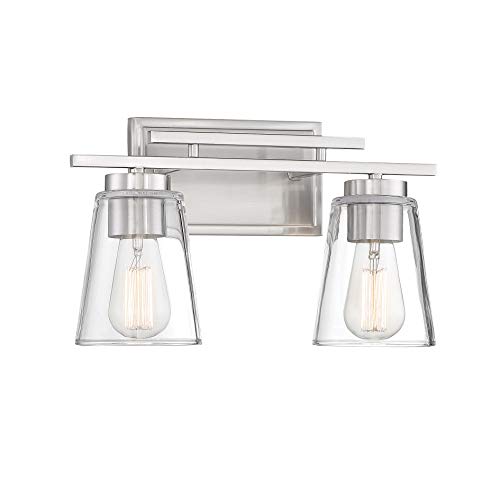 Savoy House 8-1020-2-Sn Calhoun 2-Light Bathroom Vanity Light In A Satin Nickel Finish With Clear Glass (15" W X 9" H) #TOP2