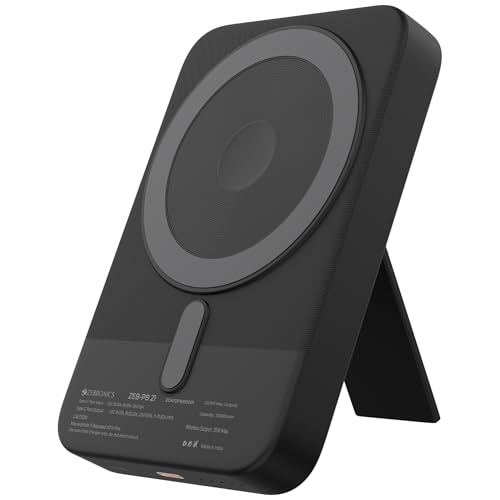 Image of Zebronics 10000mAh MagSecure Compatible Powerbank, 15W Wireless Charging, 22.5W Rapid Charging, Type-C PD Input & Output, Built-in Stand, LED Indicator, Multi-Protection (EnergiSafe 10R5, Black)