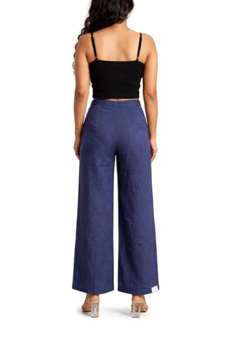 Image of Women Airy Linen Wide Leg Pants | High Waist Casual Summer Trousers | Lightweight Breathable Palazzo Pants BPWLCB01 PRT