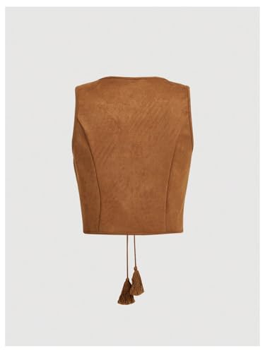 OYOANGLE Women's Studded Fringe Trim Tie Front Vest Top Boho Hippie Western Cowgirl Sleeveless Jacket Outerwear2