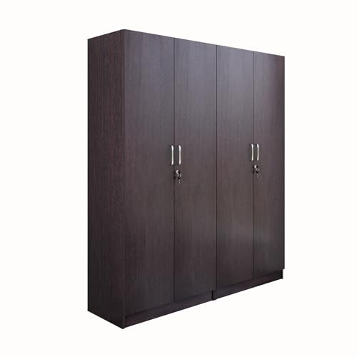 Image of VIKI Wardrobe | Wooden Almirah for 4 Door with Shelves & 2 Hanging Space Wardrobe (Dark Wenge - 40D x 160W x 180.8H) | 1 Year Warranty | Free Assembly