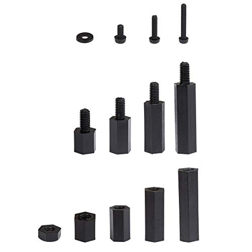 Image of REES52 320PCS M3 Male Female Nylon Hex Spacer Standoff Screw Nut Assorted Assortment Kit (Black)