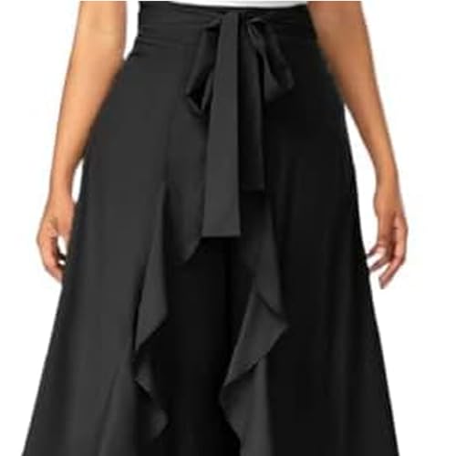 Womens Ruffle Palazzo Trouser Pant Split High Waist Crepe Palazzo Overlay Pant Skirt3