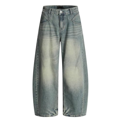 Men’s Washed Distressed Denim Jeans, Ripped Design, Streetwear Style, Loose Wide Leg Pants - Main Image