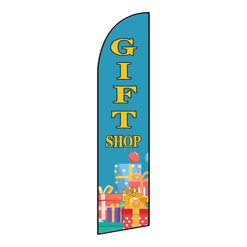 Advertising Feather Flag 11.5x2.5FT Feather Swooper Flag For Businesses Offices Retailers Promotion Outside Store Business Markets (GIFT SHOP)