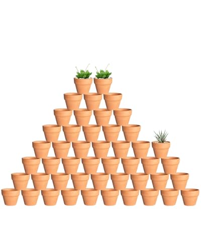 2 Inch Terracotta & Clay Plant Pots with Drainage Hole - 48 Pack Mini Terra Cotta Pots for Indoor Outdoor Plants Breathable Unglazed Classic Planter Pots for Succulents Herbs Flowers