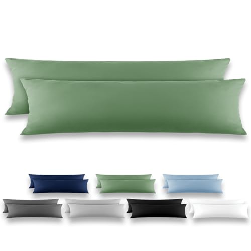 REDKEY Funda Almohada- Juego de 2 Fundas Almohadas 40x145 cm, con Solapa (sin Cremallera), Transpirable Suave Antiarrugas de Microfibra - Verde Hierba
