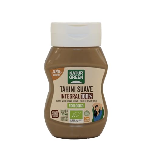 NaturGreen - Tahini Suave Integral Bio, 270 g, Tapón Antigoteo, Puré de Sésamo 100% Ecológico, Textura Cremosa, Rico en Fibra, Sin Gluten ni Azúcares, Fuente de Proteínas, Recetas Saludables