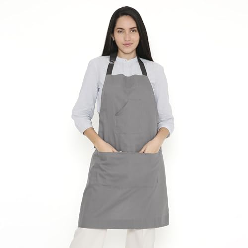 Encasa XO Delantal de cocina ajustable con bolsillos y toallero - 27'x33' - Algodón ecológico, Hogar y el Restaurante, Hombres, Mujeres, Cocina, Hornead - Gris