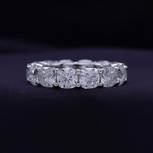 SAVEARTH DIAMONDS Eternity Wedding Band Ring For Women, 9 CT 5MM Cushion Cut Lab Created Moissanite Diamond 4.5MM Width Full Eternity Stackable Engagement Ring In 18K Gold Plated 925 Sterling Silver2