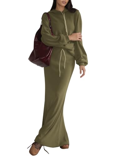 EXLURA Womens Fall 2 Piece Sets Hoodies Matching Long Skirt Dress Outfits
