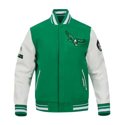 Pro Standard Mens NFL Philadelphia Eagles Old English Varsity Jacket Kelly Green/White L