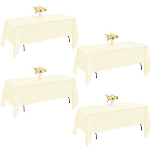 Image of 4 Pack Rectangle Tablecloth for 6 Foot Tables Washable Polyester Table Cover for Wedding Dining Table Parties Banquet(60x102 Beige)