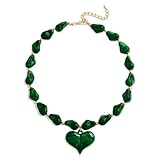 YUJIE Christmas Dark Green Acrylic Heart Pendant Necklace,Statement Chunky Irregular Bead Chain Jewelry for Women,Xmas Festive Fashion Accessory