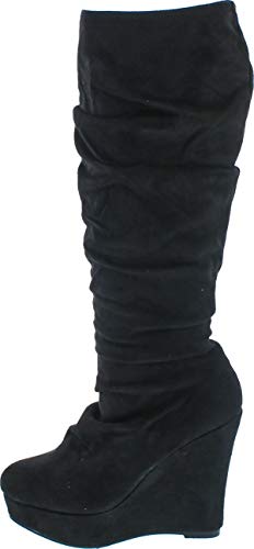 Women's Slouchy Platform Wedge Heel Knee High Boots2