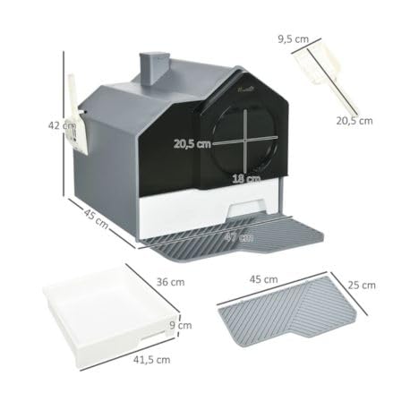 Arenero Cubierto para Gatos Caja de Arena Cerrada para Gatos con Bandeja Extraíble Pala Pedal Exterior y Filtro Desodorizante 47x45x42 cm Gris