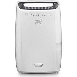 Ventilador Deshumidificador Delonghi De'Longhi DEX212F - Deshumidificador para el hogar para eliminar la humedad, secador de ropa, doble sistema de filtración de aire, 12L por día, sistema de seguridad, silencioso, asa, blanco