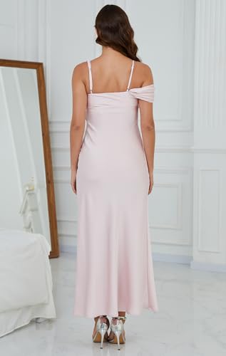 Satin Off The Shoulder Backless Maxi Dresses for Women Elegant Silk Spaghetti Strap Cowl Neck Formal Wedding Guest Dress2