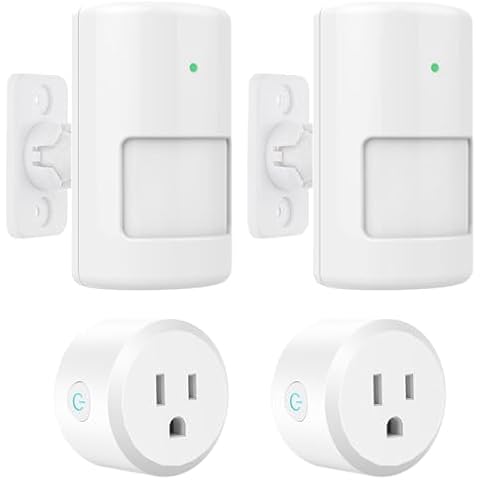 Wothfav Motion Sensor Light Switch with Outlet, 2 Pack, PIR Infrared Motion Sensor Switch with 3 Adjustable Sensing Modes, Wireless Motion Sensor for Home Appliances Cover