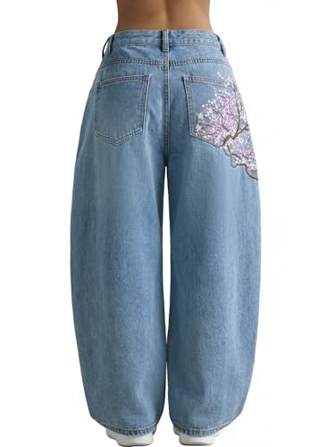 Image of EMMIOL Women Hip Hop 90s Vintage Baggy Jeans Denim Pants Mid Waist Jeans