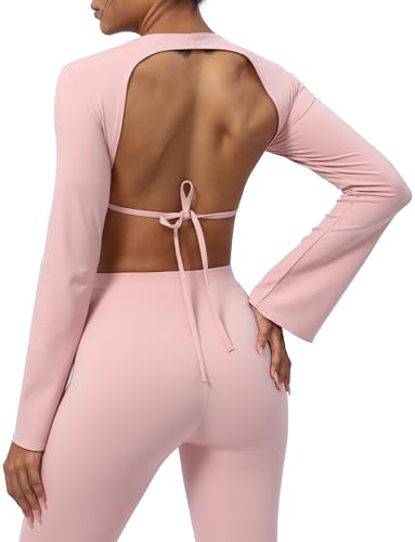 T-Shirt de Yoga Dos Nu Respirant et Crop Top de Fitness Manches Longues