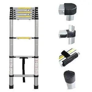 KriShyam 2.6M Telescopic Aluminum Ladder Extendable Folding Step Ladder,Ultra-Stable Aluminium, Compact Folding Adjustable Portable Aluminium Telescopic Ladder