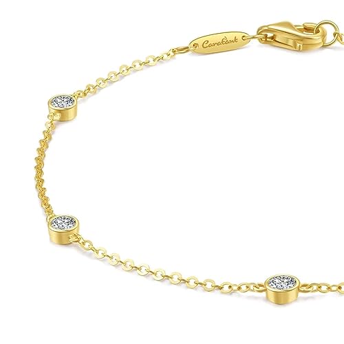 14k Solid Gold Diamond Solitaire Station Bracelets Series,DEF VS~VVS,Lab grown Diamond,No fading, No allergies,Lobster buckle4