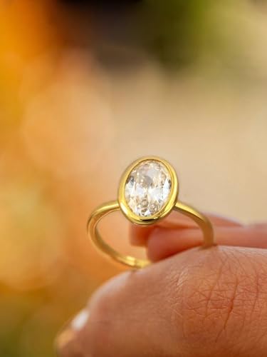 1pc Simple Yellow Gold Oval Single Zircons Wedding Rings Unique Gorgeous Eternity Festival For Women Wedding Copper Ring Fine Jewelry Gift3