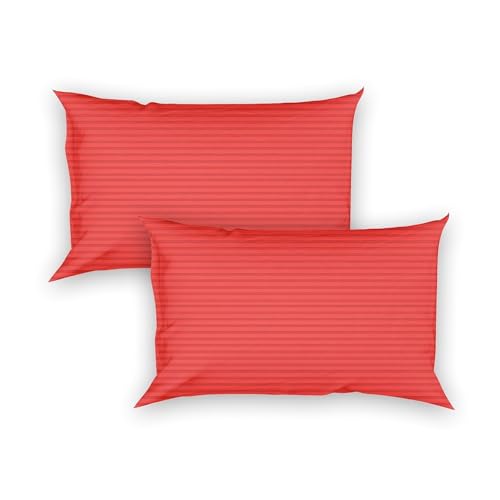 Image of Satan Stripped Double bedsheet 90 * 100 inch with 2 Pillow Cover 17 * 27 inch Breathable Wrinklefree luxorious Couple Bedding Set hot red Colour for Wedding Nights