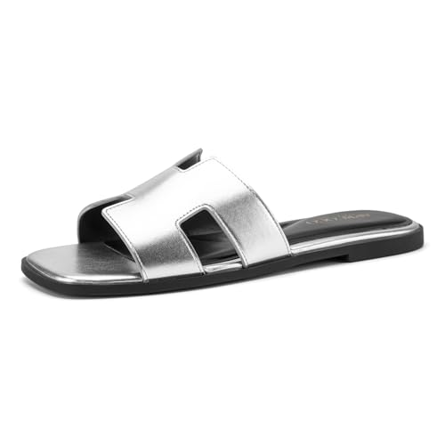 Image of AprCoco Women's Flat Sandals Dressy Classic H-Band Flats Sandals Summer Beach Vacations Slide Sandals