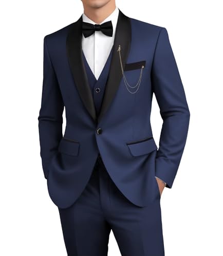 Men's Suits Slim Fit 3 Piece, Shawl Lapel Suits for Men Slim Fit Formal Tuxedo for Men Wedding Business