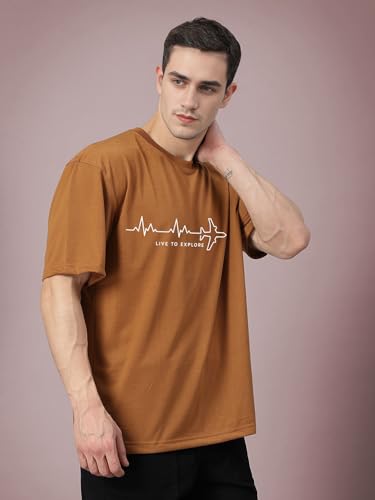 Image of CHKOKKO Mens Polyester Stylish Oversized T Shirt for Daily & Casual Wear Printed Design with Drop Shoulder & Half Sleeves