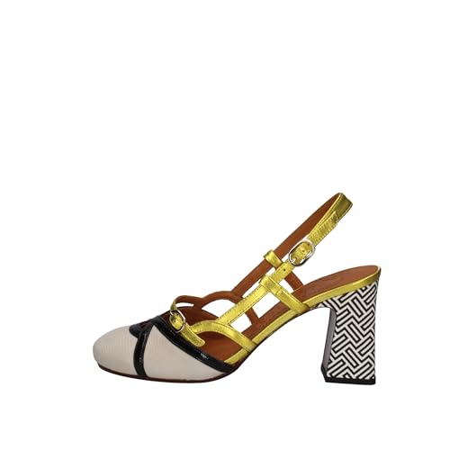 Chie Mihara Mazael slingback mujer de cuero blanco y amarillo, blanco / negro, 41 EU