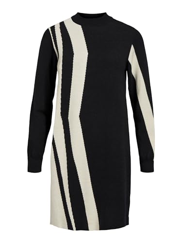 OBJRAY L/S Knit Dress AOP Noos, Negro/Patrón: Rayas Verticales de Sandshell, M