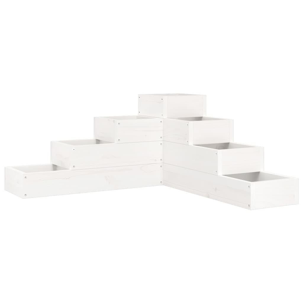 vidaXL Garden Planter, 4-Tier Plant Pot for Patio Balcony Terrace, Flower Pot for Flower Herb Plant, Outdoor Planter Box, White Solid Wood Pine