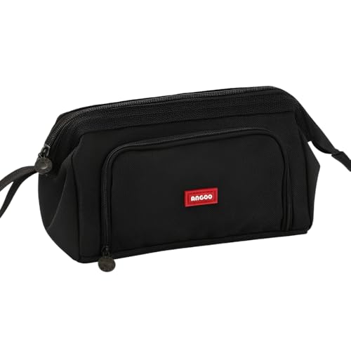 Estojo Escolar Grande Com Divisórias Organizador Espaçoso Aulas Faculdade Escritório (Preto)