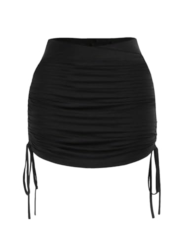 MakeMeChic Women's Plus Size Ruched Skirt Drawstring Side Bodycon Work Office Mini Skirts